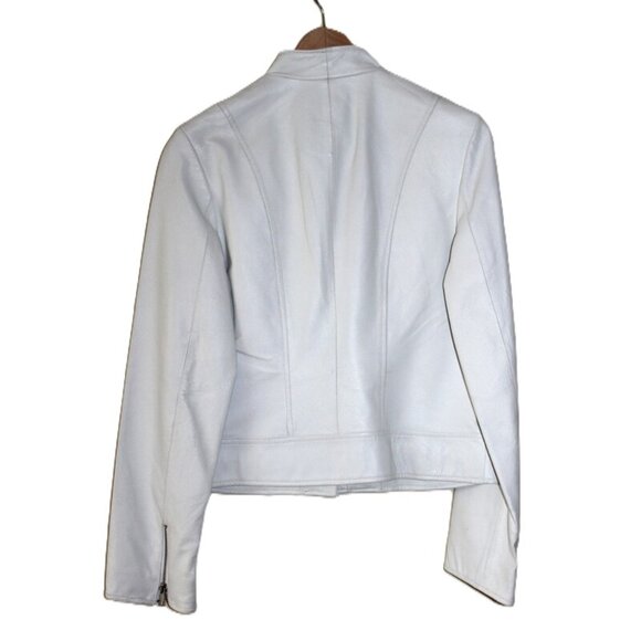 COLLECTION (European Brand) Genuine Leather Slim-Fit Cropped Moto Jacket, White - Picture 2 of 10